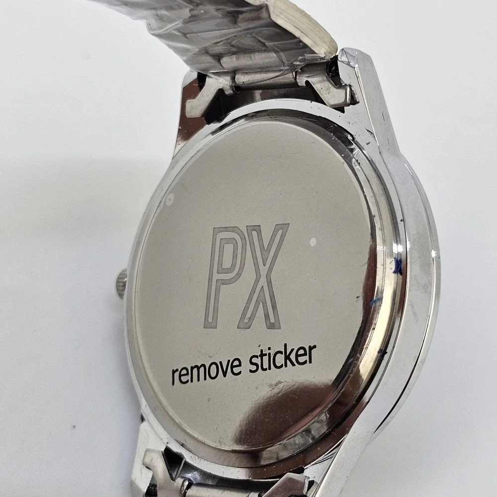 PX Men's Watch 40mm Large Gray Case Black Dial Gray Bracelet Band 7